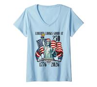 Femme Drapeau Patriotique Liberté 250e Anniversaire Liberté 1776 2026 T-Shirt avec Col en V