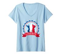 Femme Drapeau patriotique Liberty Freedom et citation de soutien T-Shirt avec Col en V