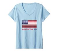 Femme Drapeau Patriotique Rouge Blanc Bleu étoiles et Rayures T-Shirt avec Col en V