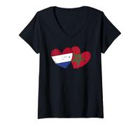 Femme Drapeau Pays-Bas Maroc Cœurs Pays-Bas Amitié Marocain T-Shirt avec Col en V