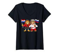 Femme Drapeau Pays-Bas Russie Racines néerlandaises Fier Russe T-Shirt avec Col en V