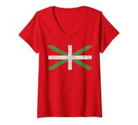 Femme Drapeau Pays Basque Ikurrina Espagne T-Shirt avec Col en V