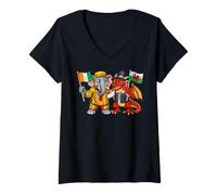 Femme Drapeau Pays de Galles Côte D'Ivoire Racines galloises T-Shirt avec Col en V