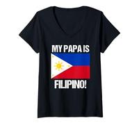 Femme Drapeau philippin My Papa is Philippines T-Shirt avec Col en V