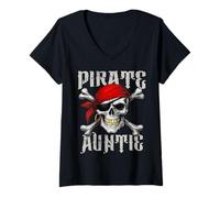 Femme Drapeau Pirate Jolly Roger et tête de Mort pour Halloween T-Shirt avec Col en V