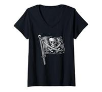 Femme Drapeau pirate Jolly Roger Tête de mort Talk Like a Pirate T-Shirt avec Col en V