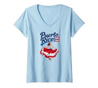 Femme Drapeau Porto Rico Femme Danse Porto Rico Fille Portoricaine Boricua T-Shirt avec Col en V