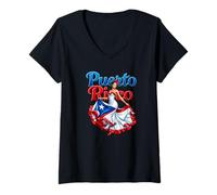 Femme Drapeau Porto Rico Femme Danse Porto Rico Fille Portoricaine Boricua T-Shirt avec Col en V