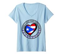 Femme Drapeau Porto Rico « Proud And Lucky To Be Puerto Rico » T-Shirt avec Col en V
