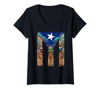 Femme Drapeau portoricain des Trois Rois Día de Reyes Magos Boricua T-Shirt avec Col en V