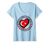 Femme Drapeau « Proud And Lucky To Be Turkish I Love Turkey » T-Shirt avec Col en V