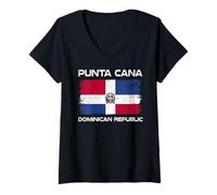 Femme Drapeau Punta Cana République Dominicaine Vieilli T-Shirt avec Col en V