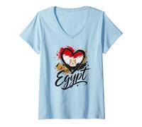 Femme Drapeau Pyramide en Forme de cœur avec Inscription « I Love Egypt » T-Shirt avec Col en V