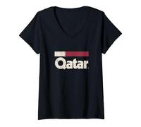 Femme Drapeau Qatar rétro Qatari Yalla T-Shirt avec Col en V