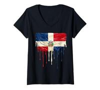 Femme Drapeau République Dominicaine T-Shirt avec Col en V
