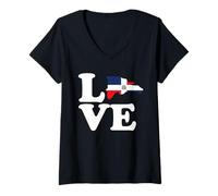 Femme Drapeau République Dominicaine T-Shirt avec Col en V