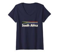 Femme Drapeau rétro Afrique du Sud Afrique du Sud Noir T-Shirt avec Col en V