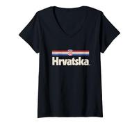 Femme Drapeau rétro Hrvatska Croatie Croate T-Shirt avec Col en V