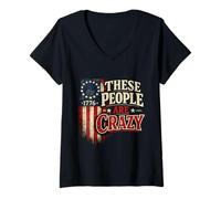 Femme Drapeau rétro Vintage « These People are Crazy » T-Shirt avec Col en V