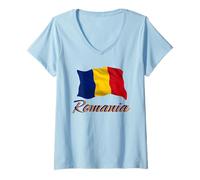 Femme Drapeau roumain de la Roumanie Européen Hommes Femmes Enfants T-Shirt avec Col en V