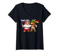 Femme Drapeau Russie Allemagne Racines Russes Héritage Allemand T-Shirt avec Col en V