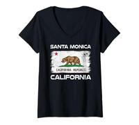 Femme Drapeau Santa Monica Californie Vieilli T-Shirt avec Col en V