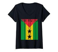 Femme Drapeau Sao Tomé et Principe T-Shirt avec Col en V