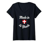 Femme Drapeau Savoie Humour Made in La Yaute T-Shirt avec Col en V