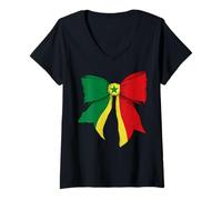 Femme Drapeau Sénégal Fierté sénégalaise Fille Coquette Nœud Ruban T-Shirt avec Col en V