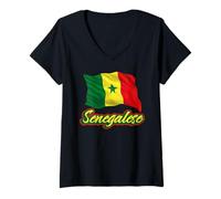 Femme Drapeau Sénégal Patriotique Hommes Femmes Enfants Sénégal T-Shirt avec Col en V