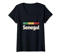 Femme Drapeau sénégalais rétro T-Shirt avec Col en V
