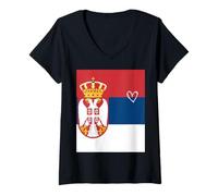 Femme Drapeau Serbie Cœur Fier Patrimoine fête Nationale T-Shirt avec Col en V
