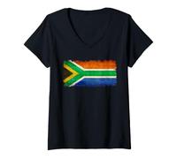 Femme Drapeau sud-Africain de l'Afrique du Sud dans Un Style Grungy T-Shirt avec Col en V