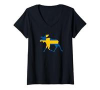 Femme Drapeau suédois élan camping fièvre T-Shirt avec Col en V