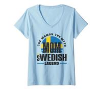 Femme Drapeau suédois suédois mère T-Shirt avec Col en V, Bleu Céleste, XXL