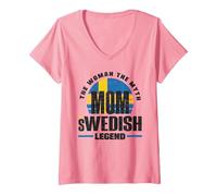Femme Drapeau suédois suédois mère T-Shirt avec Col en V, Rose, XL