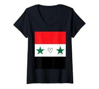 Femme Drapeau syrien avec cœur Fier, Patrimoine, identité Nationale T-Shirt avec Col en V