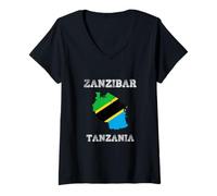 Femme Drapeau Tanzanie Vieilli Zanzibar Pride T-Shirt avec Col en V
