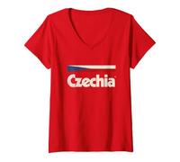 Femme Drapeau tchéquie rétro République tchèque Rouge Cesko T-Shirt avec Col en V