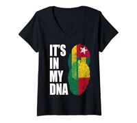 Femme Drapeau Togolais et Bénin Mix Heritage DNA T-Shirt avec Col en V