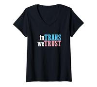 Femme Drapeau transgenre - in Trans We Trust T-Shirt avec Col en V
