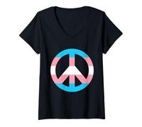 Femme Drapeau transgenre Signe de Paix T-Shirt avec Col en V