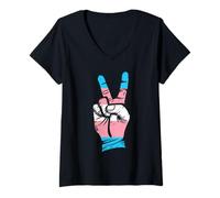 Femme Drapeau transgenre Signe de Paix T-Shirt avec Col en V
