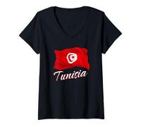 Femme Drapeau tunisien patriotique africain pour hommes, femmes, enfants T-Shirt avec Col en V
