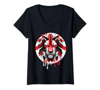Femme Drapeau UJ du Royaume-Uni St George Patriotism Lions Face Grande-Bretagne T-Shirt avec Col en V