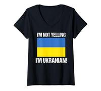 Femme Drapeau ukrainien avec Citation « I'm Not Yelling » T-Shirt avec Col en V