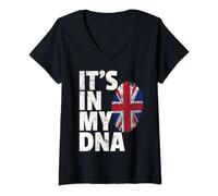 Femme Drapeau Union Jack anglais It's in my DNA T-Shirt avec Col en V