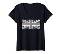 Femme Drapeau Union Jack Britannique en écailles de Gris foncé T-Shirt avec Col en V