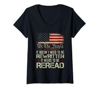 Femme Drapeau USA 1776 We The People It Doesn't Need to Be Rewritten T-Shirt avec Col en V