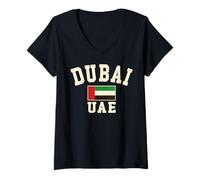 Femme Drapeau vintage Dubaï Emirats Arabes Unis Souvenir Rétro Graphique T-Shirt avec Col en V